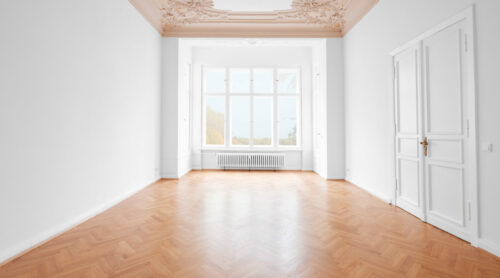 empty room, new flat old building wooden floor and stucco  -